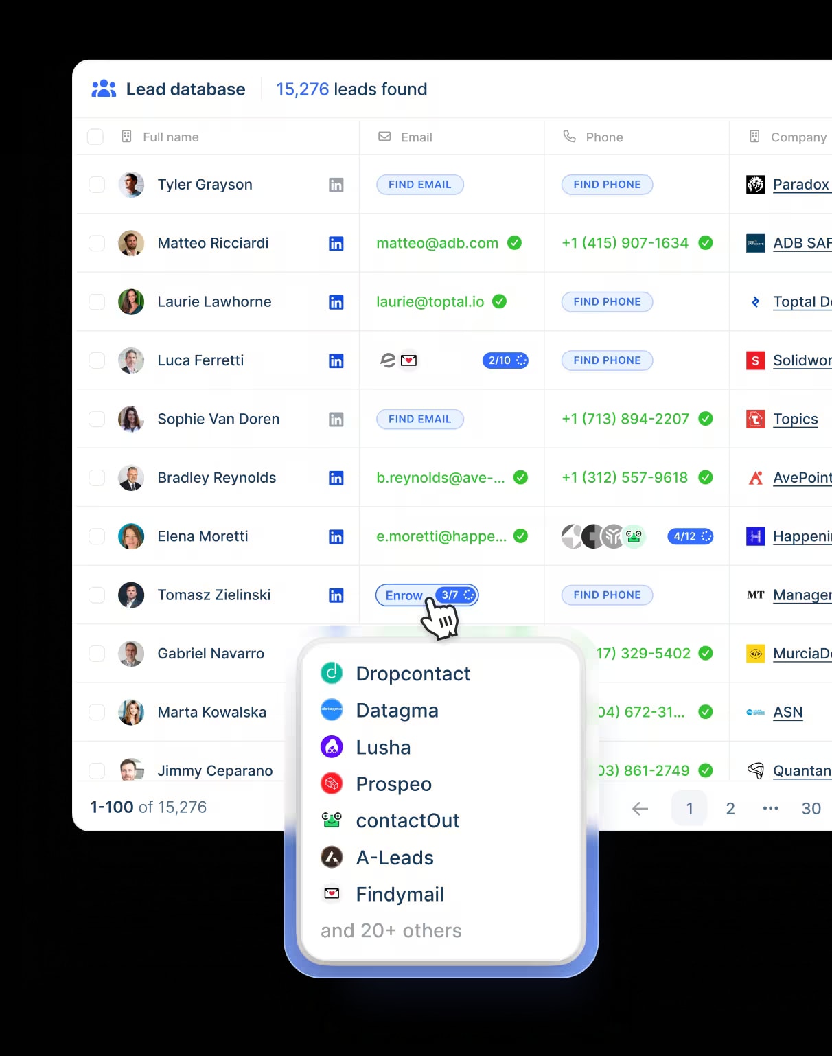 Find leads that match your ICP, with verified contacts